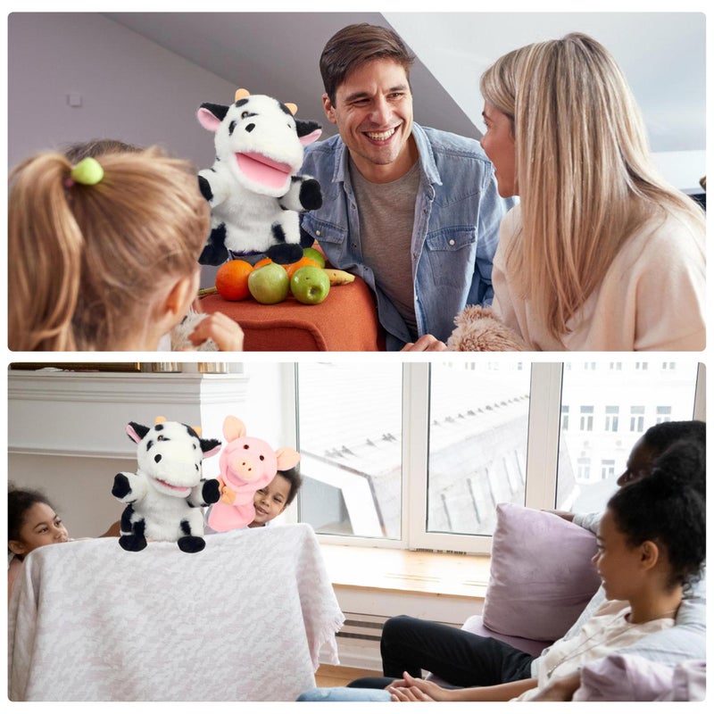 Easfan Cow Hand Puppet with Movable Mouth Interactive Storytelling Cute Soft Cow Plush Toy Creativity and Imagination Christmas Birthday Gifts for Toddlers Kids,9â€™â€™ - Image 3