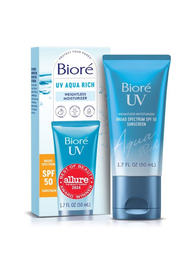 Bioré Biore UV Aqua Rich SPF 50 PA++++ Daily Moisturizer Sunscreen for Face, For Sensitive Skin, Oil Free, Hyaluronic Acid, Vegan, Oxybenzone & Octinoxate Free, Dermatologist Tested, 1.7 Oz - Image 1