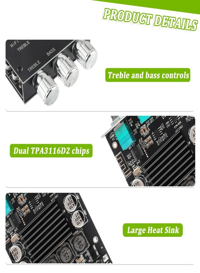 EPLZON 100W+100W Bluetooth Amplifier Board with Treble and Bass Control TPA3116D2 Chips DC 9-24V BT and AUX Inputs 2.0 Channel Stereo AMP Board for DIY Wireless Speakers Password Free(ZK-1002T) - Image 2