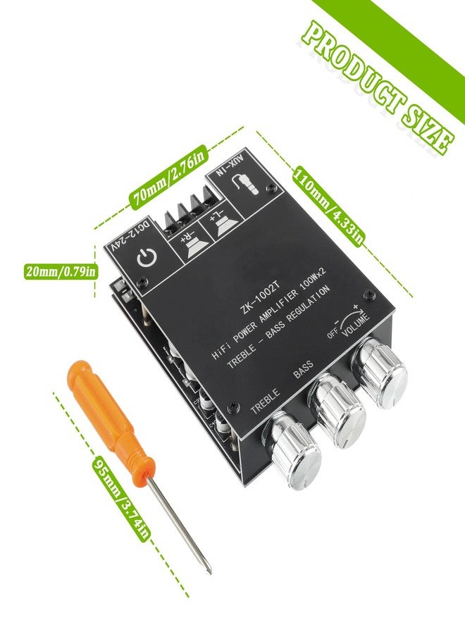 EPLZON 100W+100W Bluetooth Amplifier Board with Treble and Bass Control TPA3116D2 Chips DC 9-24V BT and AUX Inputs 2.0 Channel Stereo AMP Board for DIY Wireless Speakers Password Free(ZK-1002T) - Image 5