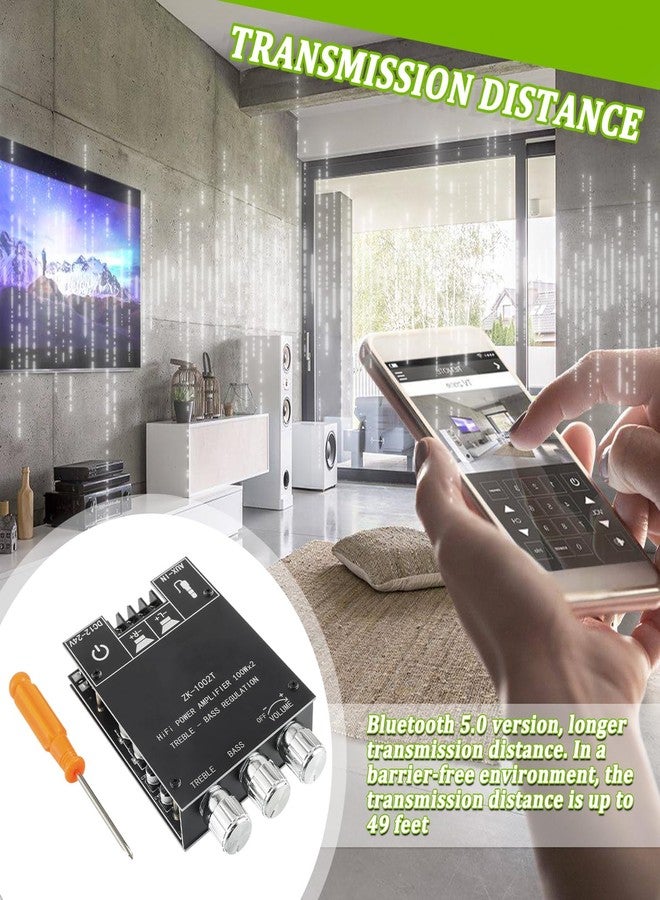 EPLZON 100W+100W Bluetooth Amplifier Board with Treble and Bass Control TPA3116D2 Chips DC 9-24V BT and AUX Inputs 2.0 Channel Stereo AMP Board for DIY Wireless Speakers Password Free(ZK-1002T) - Image 4