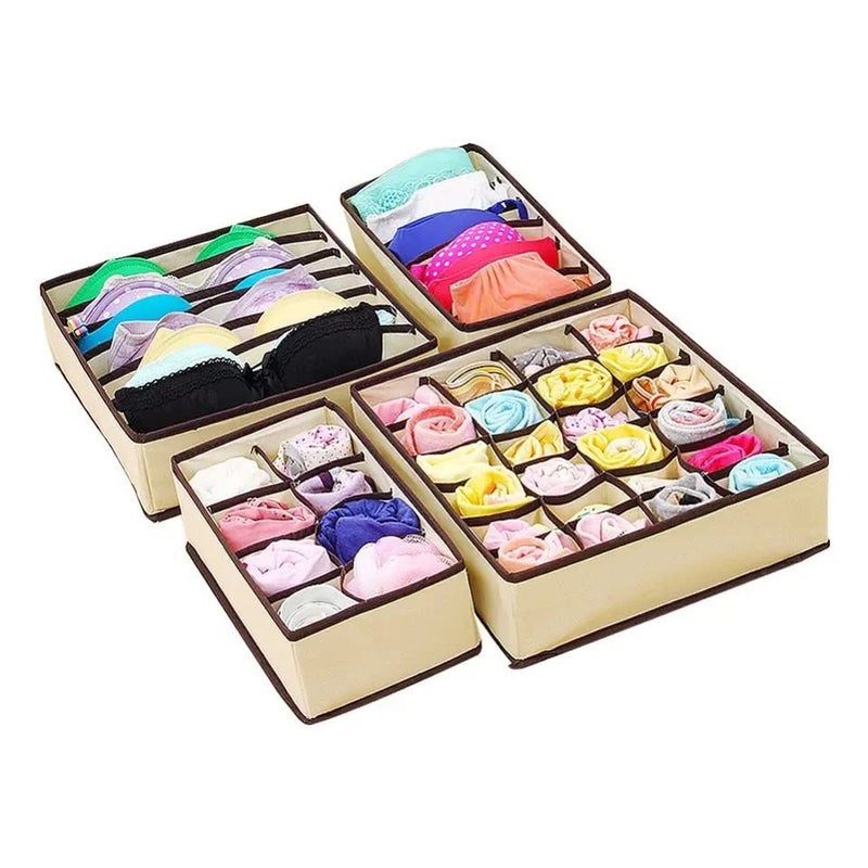 NIGHTSTAR Foldable Undergarments Collapsible Wardrobe Closet Organizer Box Drawer Dividers Baby Clothes Organizer Set of 4 Beige - Image 1