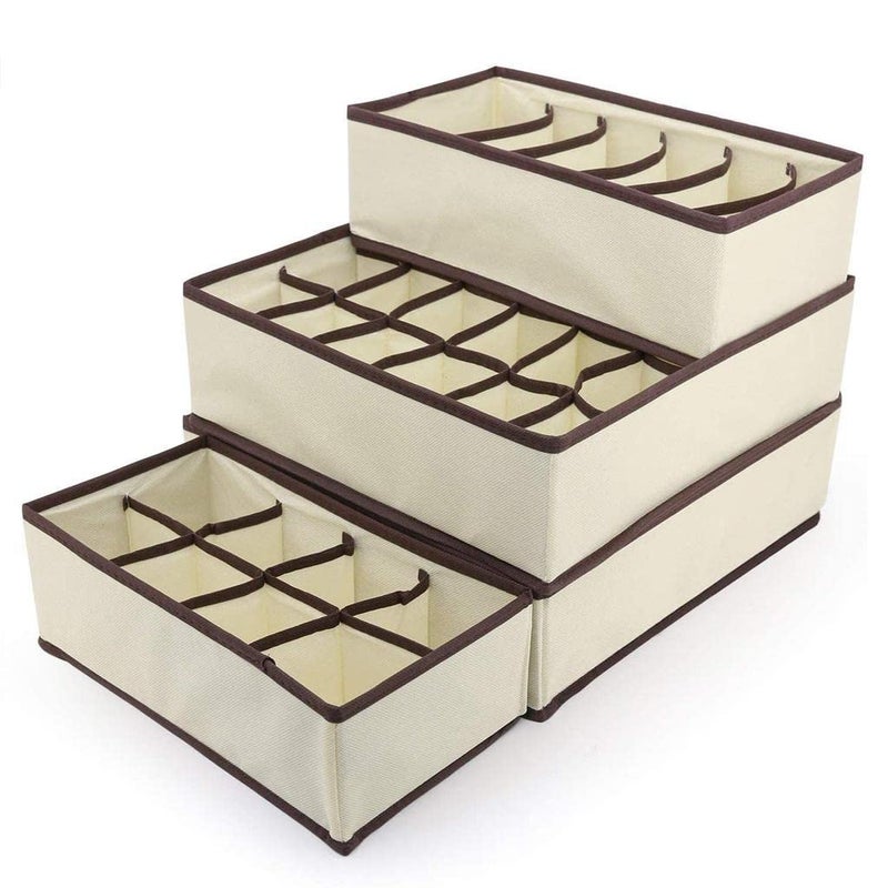 NIGHTSTAR Foldable Undergarments Collapsible Wardrobe Closet Organizer Box Drawer Dividers Baby Clothes Organizer Set of 4 Beige - Image 3