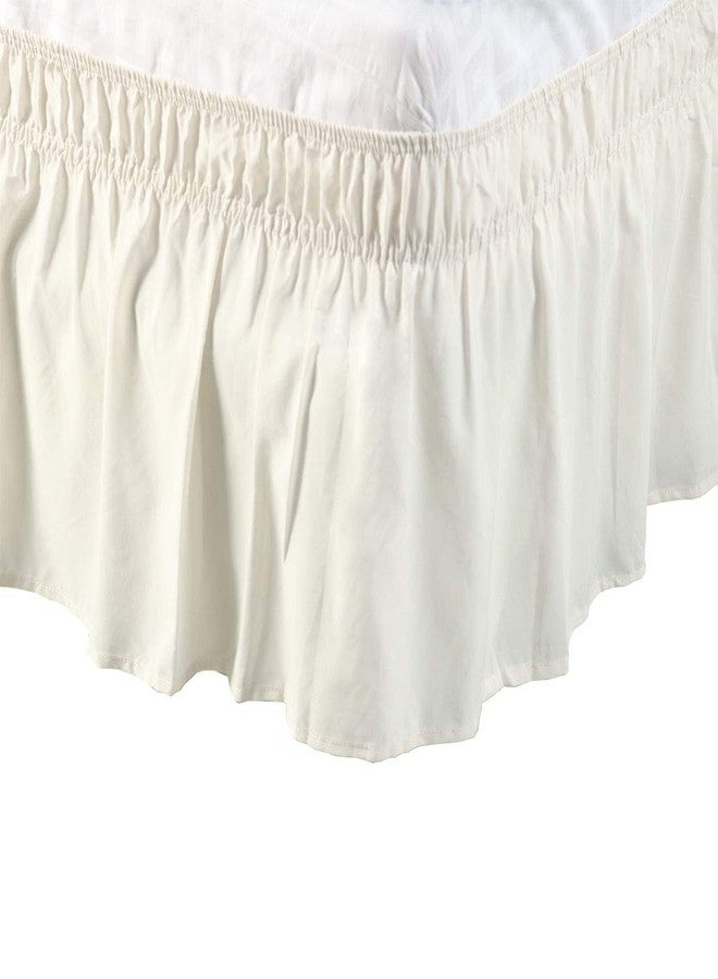 PiccoCasa Bed Skirt Wrap Around Bedskirt Three Fabric Sides Elastic Dust Ruffle, Easy Fit - with 15 Inch Drop Queen Beige - Image 1