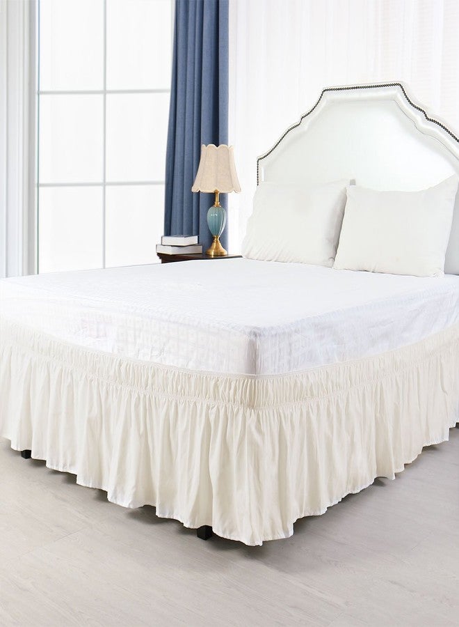 PiccoCasa Bed Skirt Wrap Around Bedskirt Three Fabric Sides Elastic Dust Ruffle, Easy Fit - with 15 Inch Drop Queen Beige - Image 2