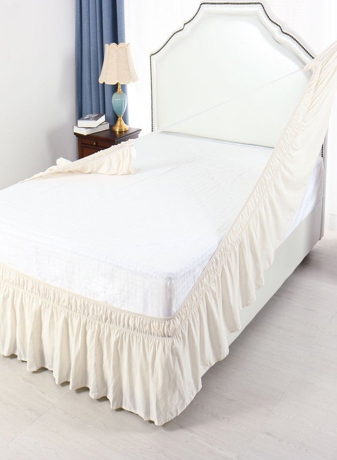PiccoCasa Bed Skirt Wrap Around Bedskirt Three Fabric Sides Elastic Dust Ruffle, Easy Fit - with 15 Inch Drop Queen Beige - Image 5