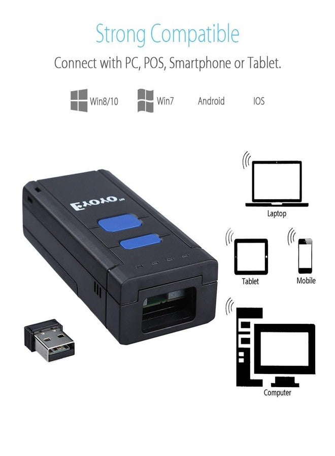 Eyoyo Mini 1D Wireless Barcode Scanner Bluetooth,3-in-1 Bluetooth&2.4G Wireless&Wired Connection, Portable Inventory Bar Code Reader Compatible with iPhone, Android, Windows, Mac Tablets or Computers - Image 4