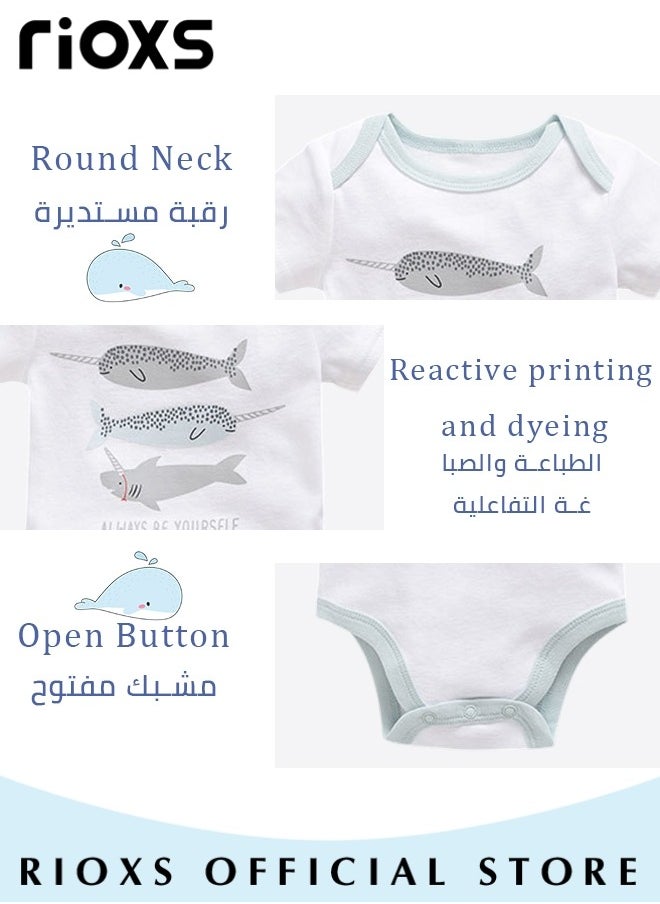 RIOXS 3Pcs Baby Boys Girls Onepiece Romper Sets Soft Breathable Summer Baby Bodysuit Half Sleeves Romper Sleep Suit Sets for Baby  - Image 5