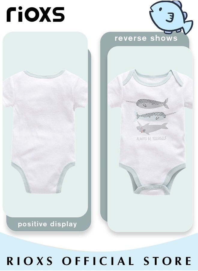 RIOXS 3Pcs Baby Boys Girls Onepiece Romper Sets Soft Breathable Summer Baby Bodysuit Half Sleeves Romper Sleep Suit Sets for Baby  - Image 4
