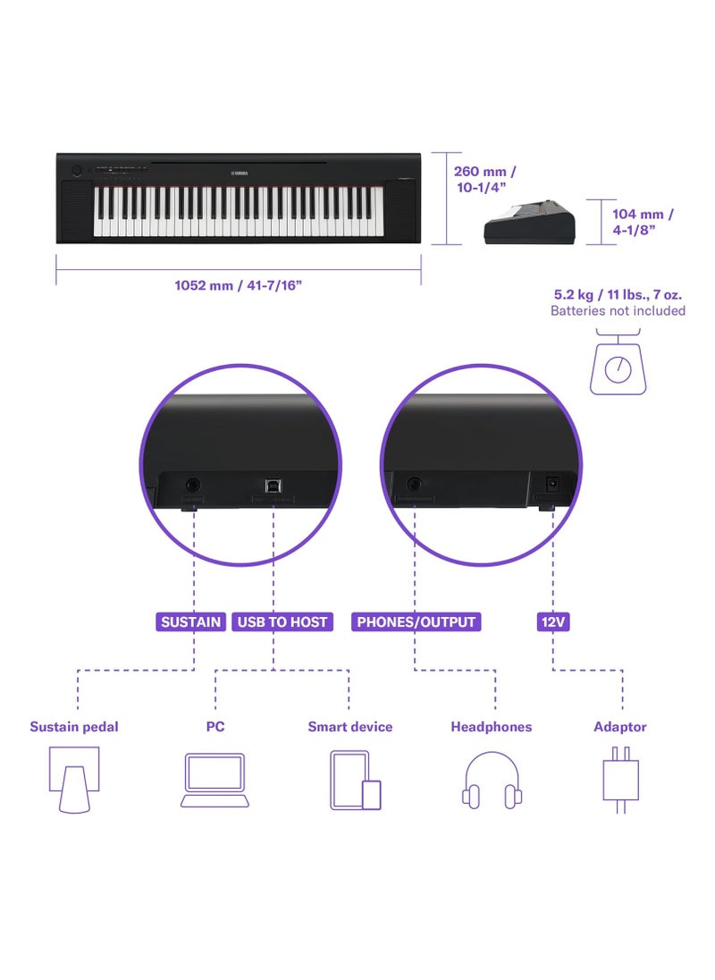 YAMAHA - بيانو ياماها بياجيرو الرقمي المحمول للغاية بـ 61 مفتاحًا، أسود (NP15WH) - Image 1