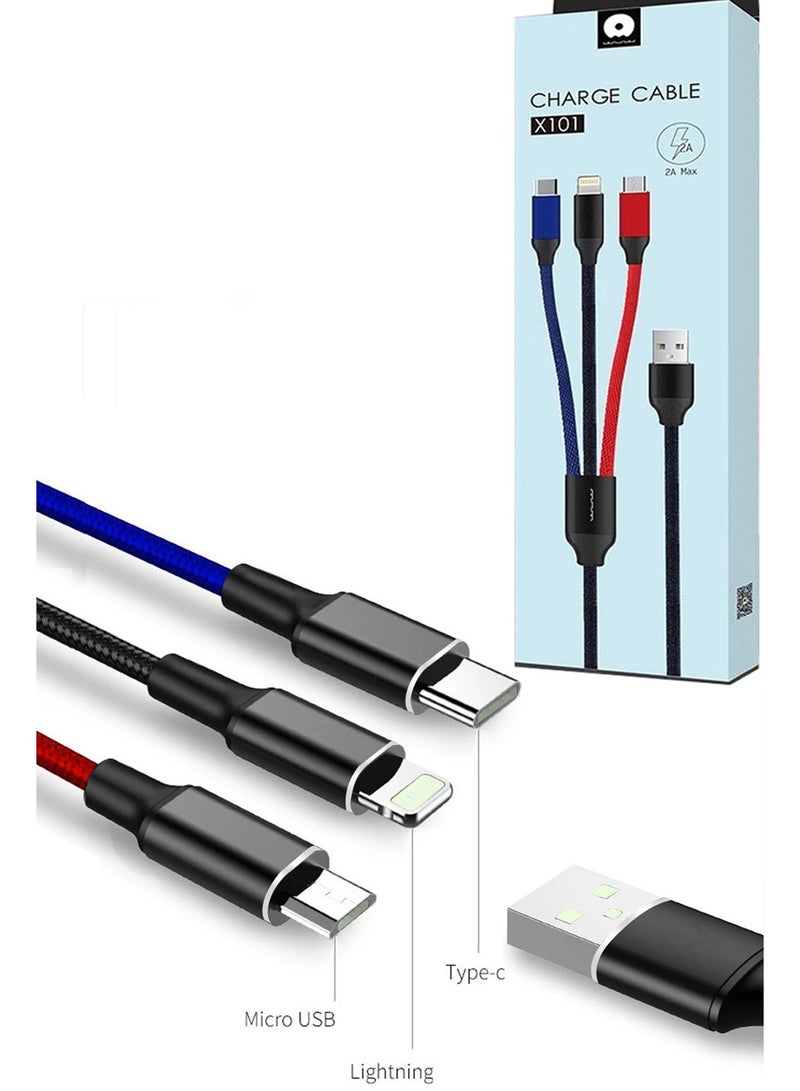 WUW 3 in 1 Universal 2A 10W USB Fast Charging Cable with USB C, Apple Lightning, and Micro USB Plugs Connectors for iPhone & Samsung, iPad & Tablet, Macbook & Laptop, Other Phones, Mobile Accessories, Electronics & Digital Devices - Image 1