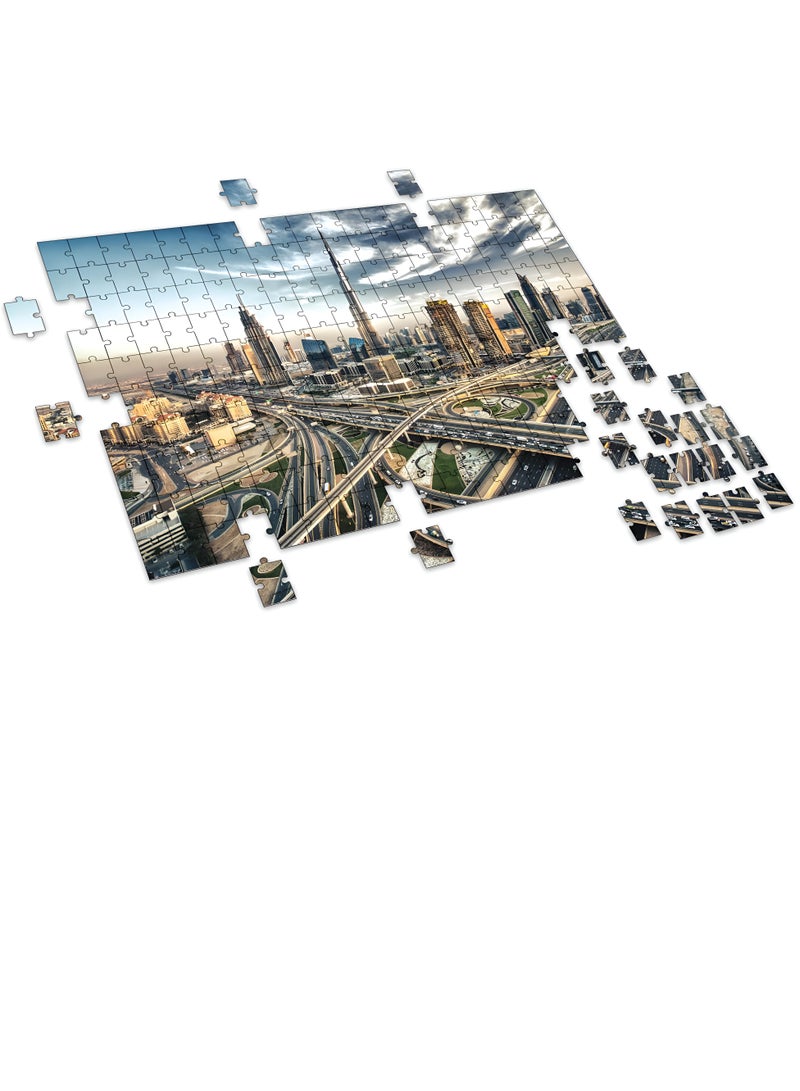 DECOR SOUQ Dubai Skyline Puzzle for Kids & Adults - 200 Pieces Jigsaw Puzzle Featuring Burj Khalifa and Sheikh Zayed Road | 48.26 x 35.5 cm | Premium Quality Cardboard Puzzle | UAE Gift Souvenir | Educational and Fun Game for Teens, Adults, Families | Dubai Cityscape Puzzle with Box Packaging for Travel, School or  Gift Idea - Image 3