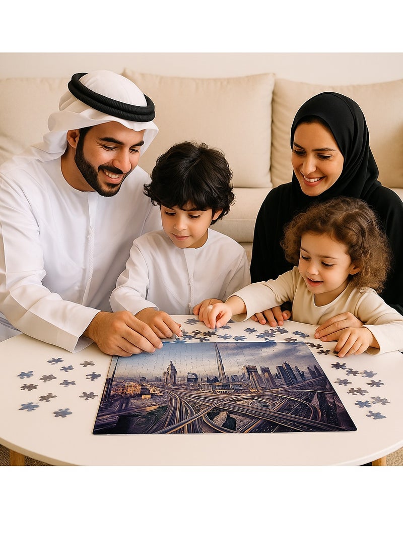 DECOR SOUQ Dubai Skyline Puzzle for Kids & Adults - 200 Pieces Jigsaw Puzzle Featuring Burj Khalifa and Sheikh Zayed Road | 48.26 x 35.5 cm | Premium Quality Cardboard Puzzle | UAE Gift Souvenir | Educational and Fun Game for Teens, Adults, Families | Dubai Cityscape Puzzle with Box Packaging for Travel, School or  Gift Idea - Image 1