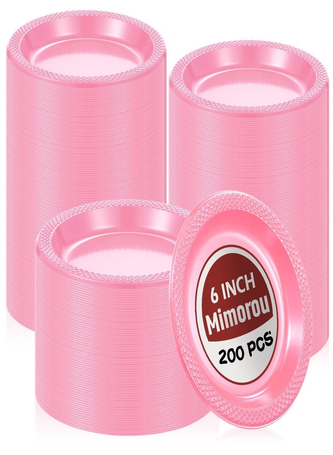 Mimorou 200 Pcs Plastic Dessert Plates 6 Inch Disposable Round Dinner Cake Plates Bulk for Wedding Birthday Picnic Salad Appetizer Party Supplies(Pink) - Image 1