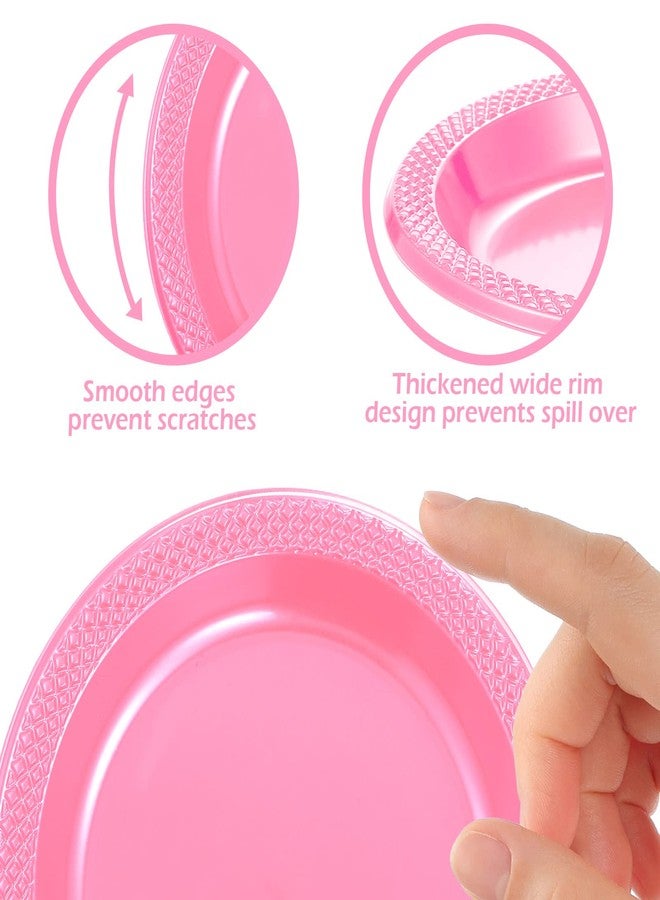 Mimorou 200 Pcs Plastic Dessert Plates 6 Inch Disposable Round Dinner Cake Plates Bulk for Wedding Birthday Picnic Salad Appetizer Party Supplies(Pink) - Image 5