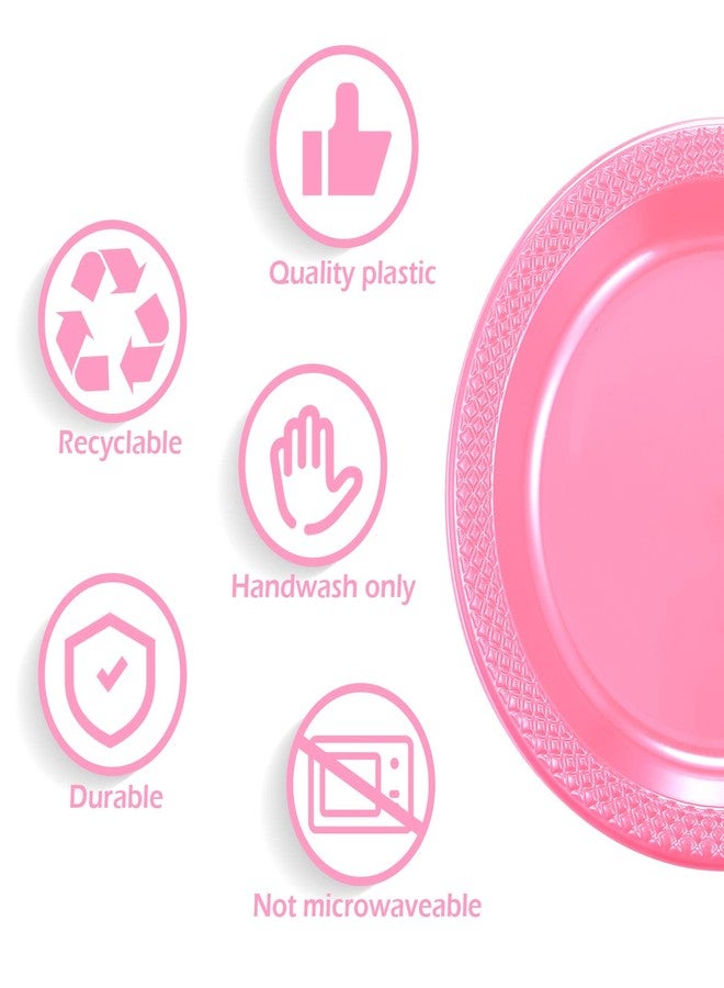 Mimorou 200 Pcs Plastic Dessert Plates 6 Inch Disposable Round Dinner Cake Plates Bulk for Wedding Birthday Picnic Salad Appetizer Party Supplies(Pink) - Image 4