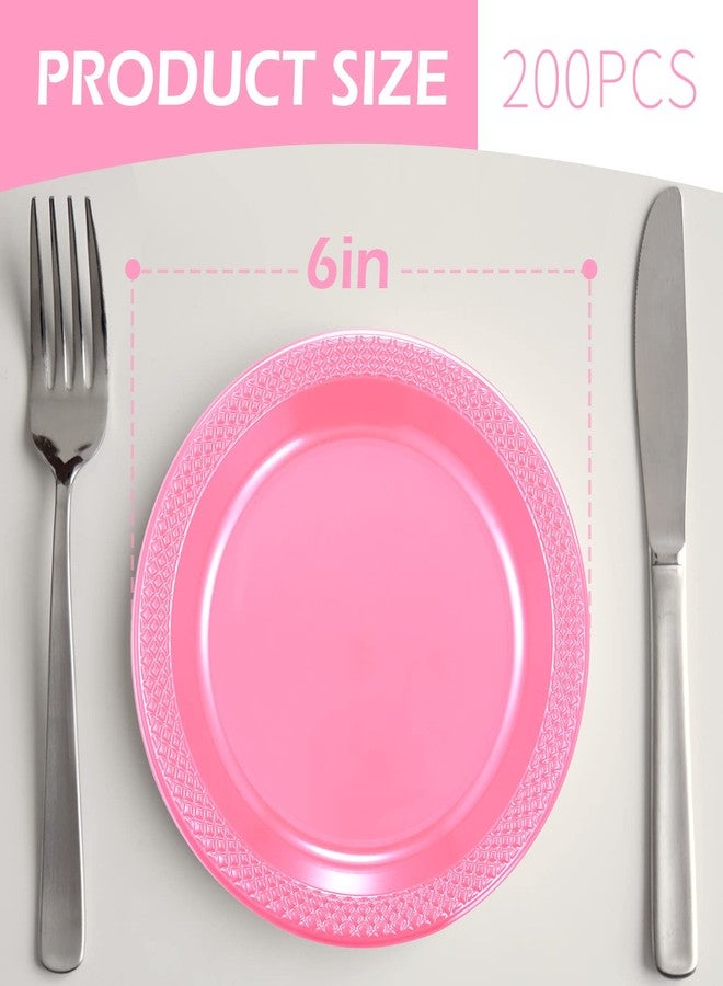 Mimorou 200 Pcs Plastic Dessert Plates 6 Inch Disposable Round Dinner Cake Plates Bulk for Wedding Birthday Picnic Salad Appetizer Party Supplies(Pink) - Image 2