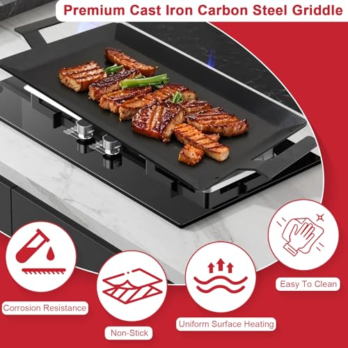 GLOWYE Carbon Steel Griddle for Stove Top Gas Grill, Universal 24'' x 10'' Carbon Steel Flat Top for Induction Cooktop, Professional Cooking Griddle Pan for Made In Cookware - Image 2