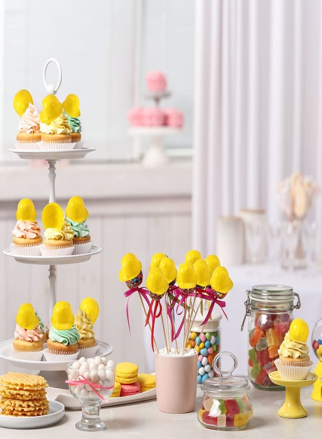 Sratte 50 Pcs Miniature Construction Hat Mini Construction Toy Doll Hats Plastic Miniature Bottle Topper for Party(Yellow) - Image 4