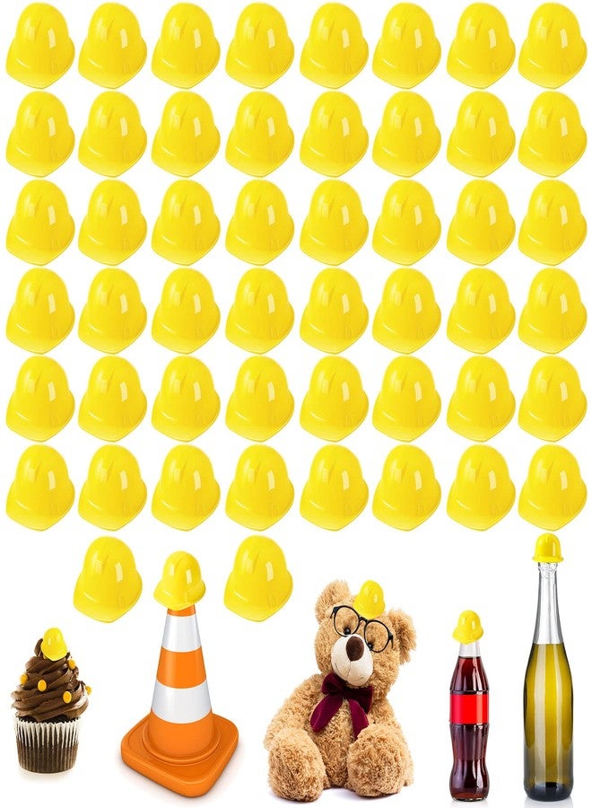 Sratte 50 Pcs Miniature Construction Hat Mini Construction Toy Doll Hats Plastic Miniature Bottle Topper for Party(Yellow) - Image 1