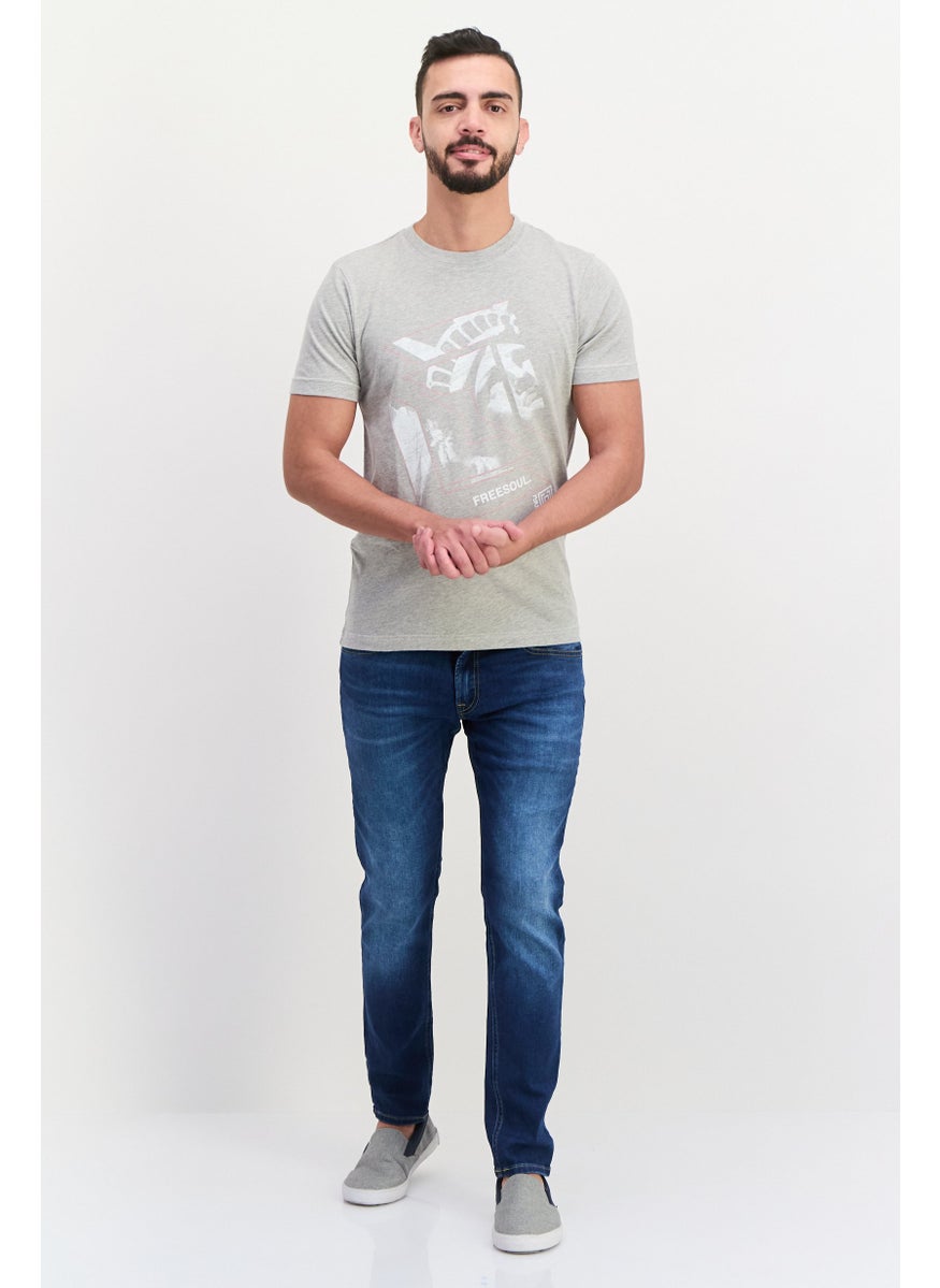 Free Soul Men Crew Neck Short Sleeve Graphic T Shirt, Grey Combo  - Image 2