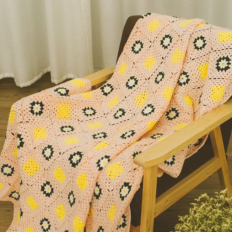 YISSEN RISEON Handmade Granny Square Crochet Throw Blanket Sweater Style Mat Crochet Quilt Multicolor Boho Travel Accent Decor Throw for Sofa Comforter Couch Bed Recliner Living Room Bedroom Pink
