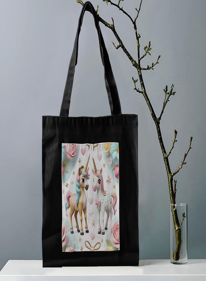 PrintingZone Cotton Canvas Reusable Tote Bags With Zipper and Inner Pocket For Women and Girls, Aesthetic/Travel/Shopping/Gift/College Tote Shoulder Hand bags (Black) - Image 2