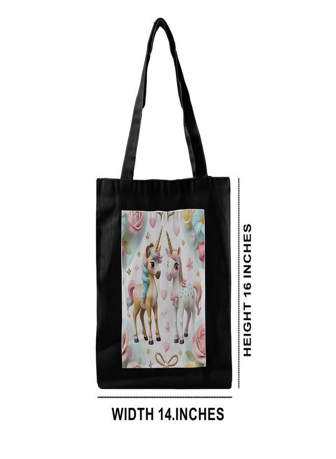 PrintingZone Cotton Canvas Reusable Tote Bags With Zipper and Inner Pocket For Women and Girls, Aesthetic/Travel/Shopping/Gift/College Tote Shoulder Hand bags (Black) - Image 5