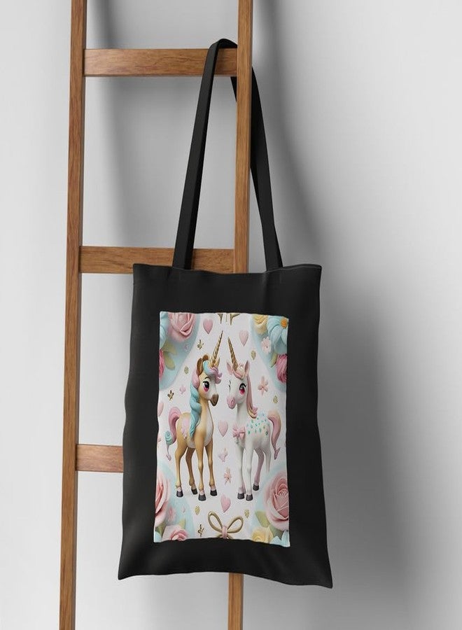 PrintingZone Cotton Canvas Reusable Tote Bags With Zipper and Inner Pocket For Women and Girls, Aesthetic/Travel/Shopping/Gift/College Tote Shoulder Hand bags (Black) - Image 4