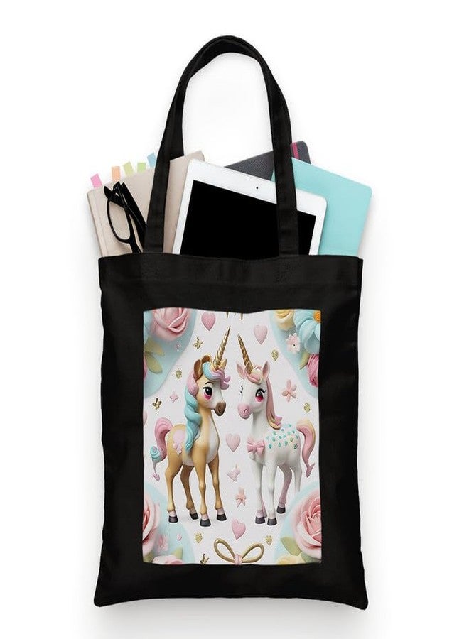 PrintingZone Cotton Canvas Reusable Tote Bags With Zipper and Inner Pocket For Women and Girls, Aesthetic/Travel/Shopping/Gift/College Tote Shoulder Hand bags (Black) - Image 1