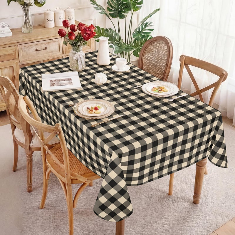 misaya Rectangle Waterproof Vinyl Table Cloth, Buffalo Flannel Backed Tablecloth, Wipeable Plastic Table Cover for Dinner, Kitchen, Outdoor (60" x 84", Black and Beige) - Image 2