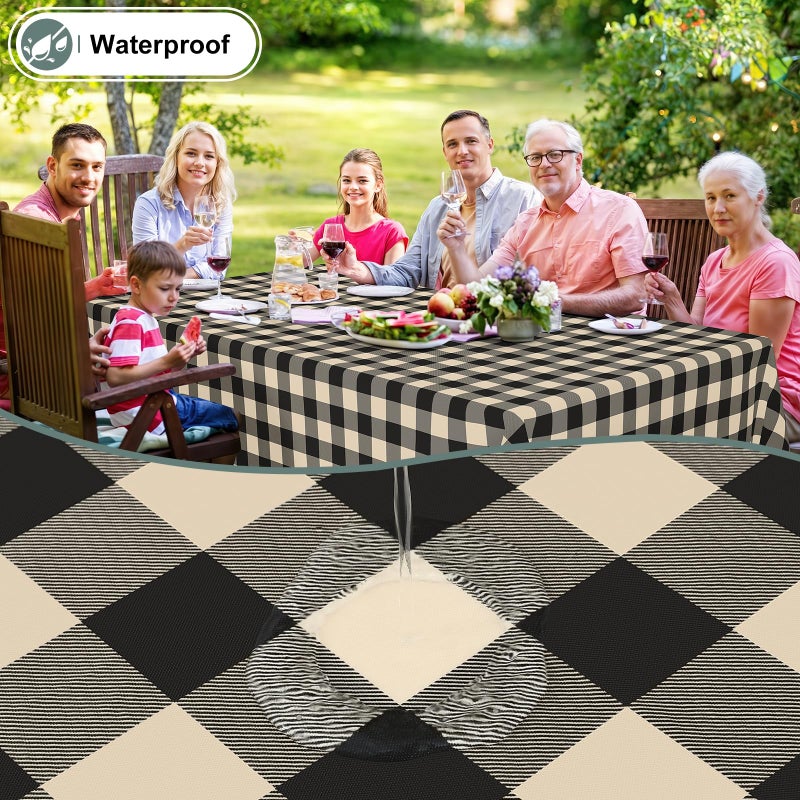 misaya Rectangle Waterproof Vinyl Table Cloth, Buffalo Flannel Backed Tablecloth, Wipeable Plastic Table Cover for Dinner, Kitchen, Outdoor (60" x 84", Black and Beige) - Image 3