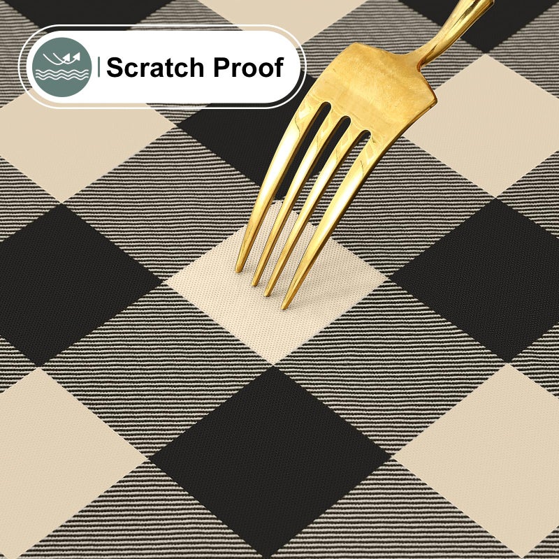 misaya Rectangle Waterproof Vinyl Table Cloth, Buffalo Flannel Backed Tablecloth, Wipeable Plastic Table Cover for Dinner, Kitchen, Outdoor (60" x 84", Black and Beige) - Image 5