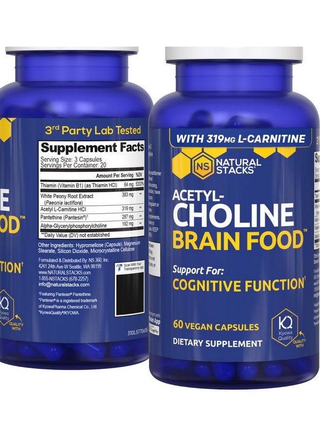 Natural Stacks Acetylcholine Brain Food - Acetyl L-Carnitine & Alpha GPC Supplement - Supports Production of Acetylcholine - Neurotransmitter Supplement for Cognitive Function - 60 Capsules - Image 1