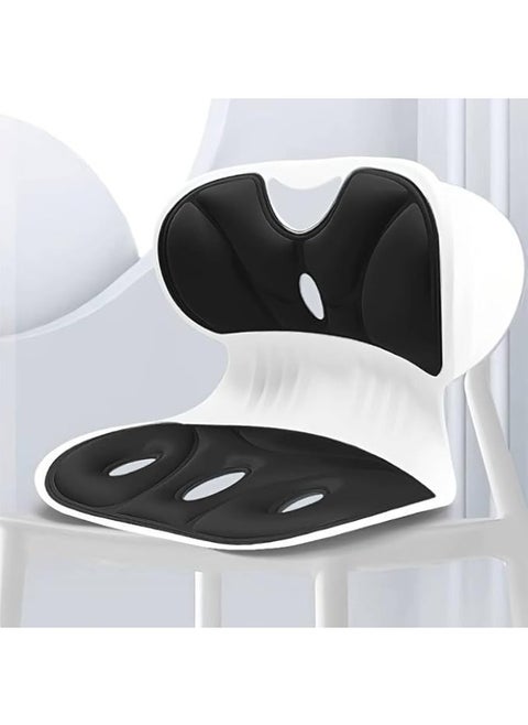 Heavy Duty Ergonomic Chair with Back and Lumbar Support, Posture Corrector Pillow for Lower Back Pain Relief, Compressed Seat for Home, Office and Car, Ergonomic Design, Black