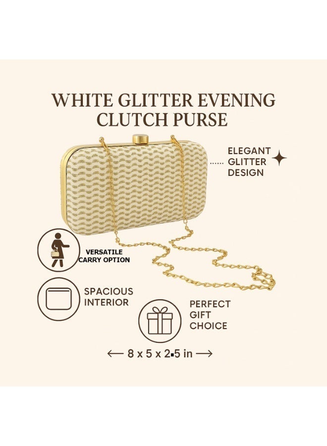 Women's Rhinestone Evening Bag Glitter Clutch Purses Party Handbags with Chain Sparkle White - Image 3