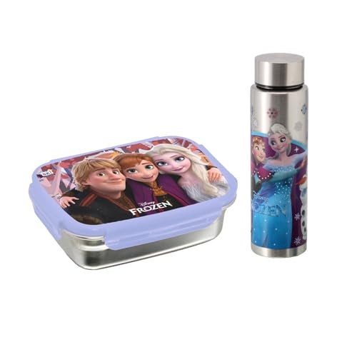 SKi Homeware Steel Lunch Box (600 ML) & Steel Slim Bottle (400 ML) Combo/Gift Set- Frozen - Image 1