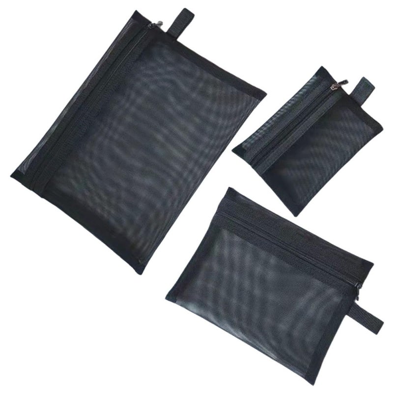 3 Pcs Mesh Makeup Bag Set Large Medium Small Travel Cosmetic Organizer Zipper Pouch - Image 2