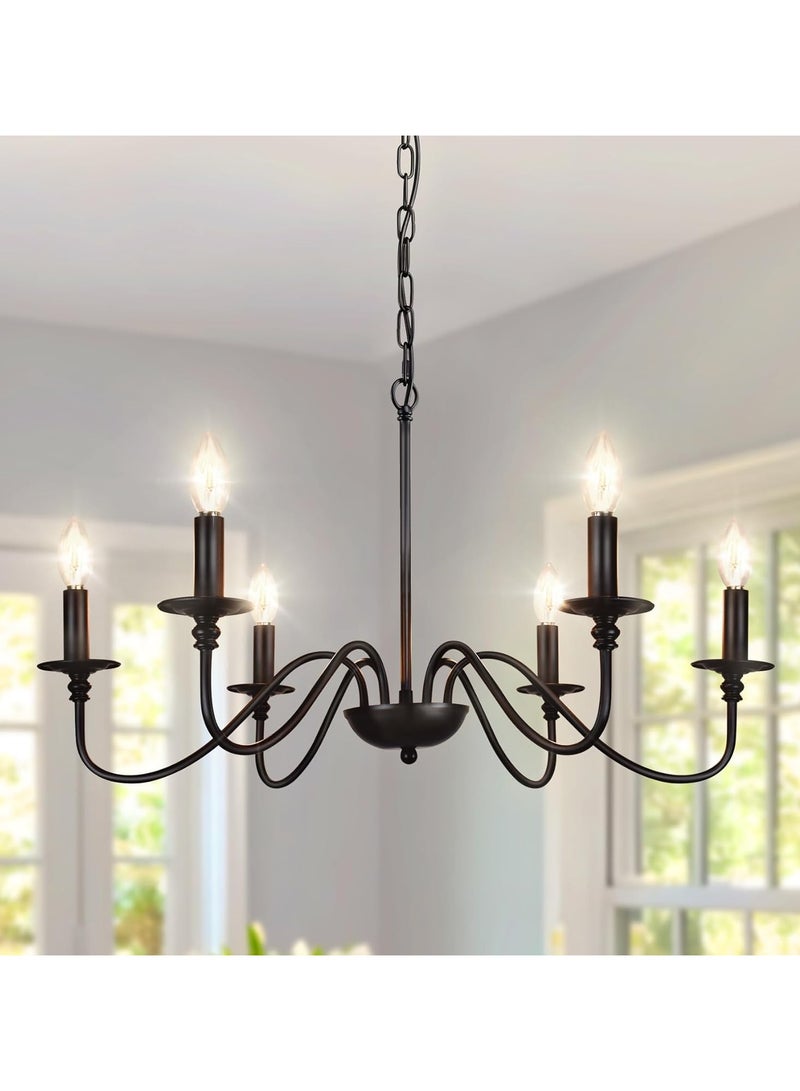 RATSAW Black Chandelier 6-Light Rustic Industrial Iron Chandeliers Farmhouse Chandelier for Dining Room Vintage Modern Hanging Ceiling Lamp for Living Room Bedroom - Image 1