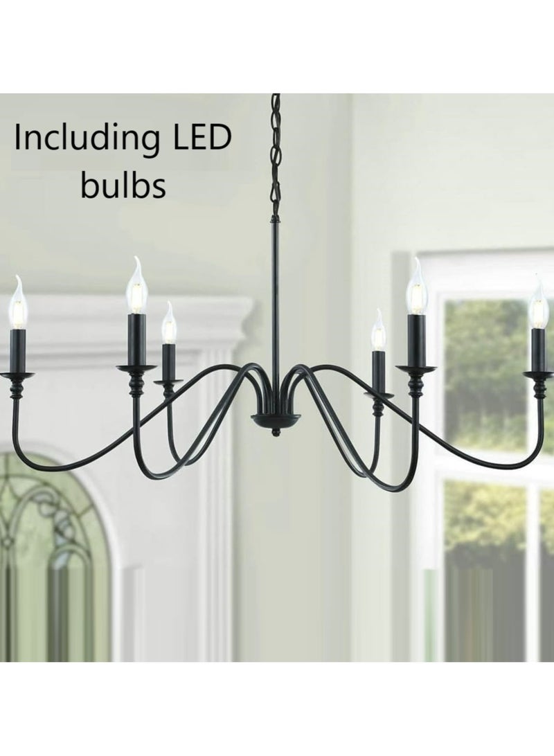 RATSAW Black Chandelier 6-Light Rustic Industrial Iron Chandeliers Farmhouse Chandelier for Dining Room Vintage Modern Hanging Ceiling Lamp for Living Room Bedroom - Image 4