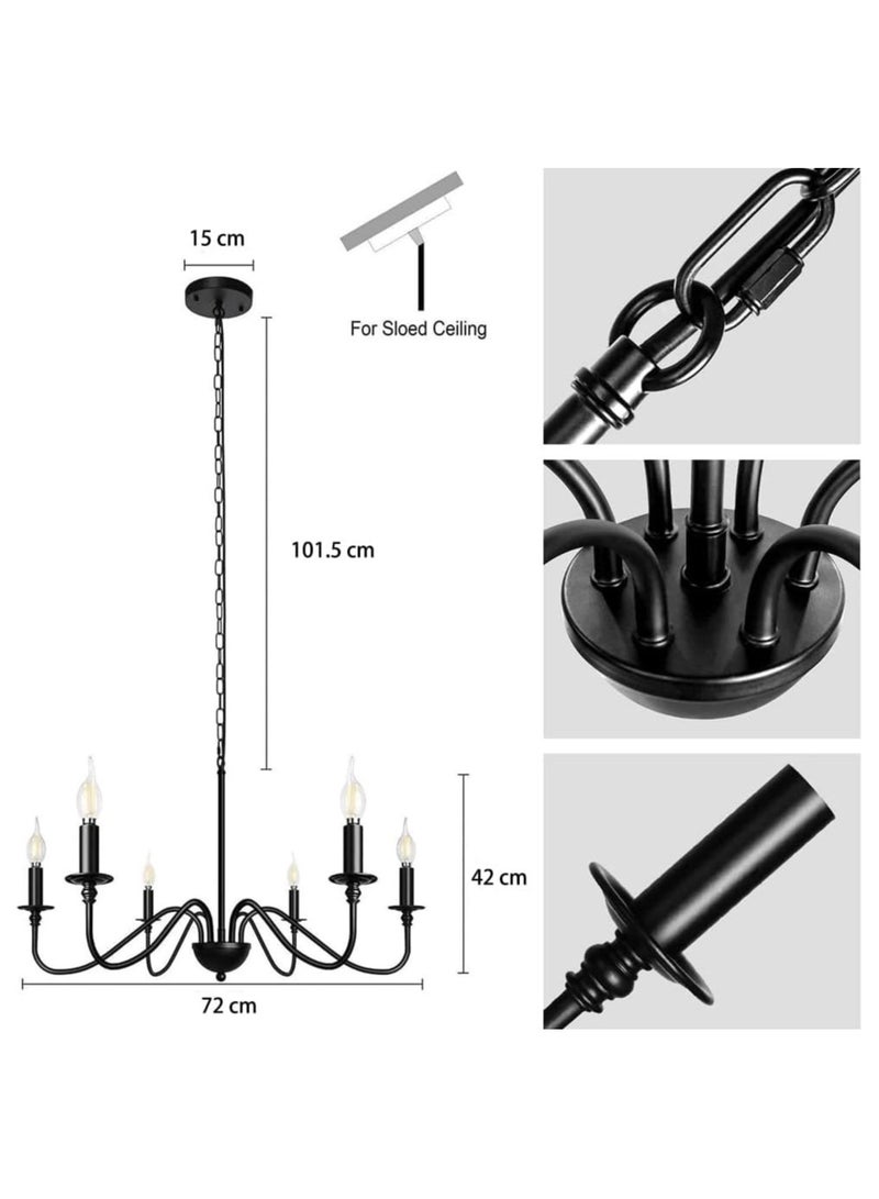 RATSAW Black Chandelier 6-Light Rustic Industrial Iron Chandeliers Farmhouse Chandelier for Dining Room Vintage Modern Hanging Ceiling Lamp for Living Room Bedroom - Image 3