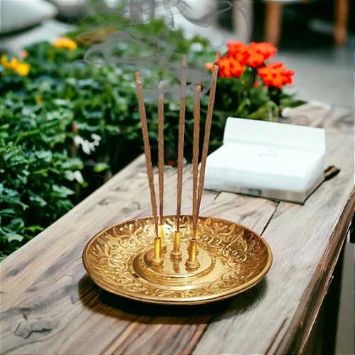 Mkd2 Rise Brass Incense Stick Holder, Agarbatti Stand with Ash Catcher, Gold, 4 Inch, Best for Puja, Pooja Room, Mandir, Temple, Home & Office Decoration. - Image 2