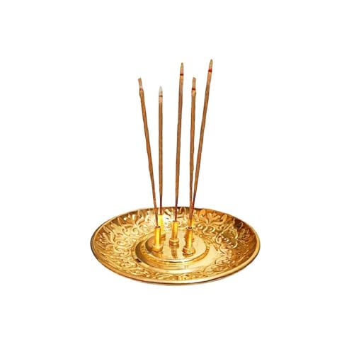 Mkd2 Rise Brass Incense Stick Holder, Agarbatti Stand with Ash Catcher, Gold, 4 Inch, Best for Puja, Pooja Room, Mandir, Temple, Home & Office Decoration. - Image 1