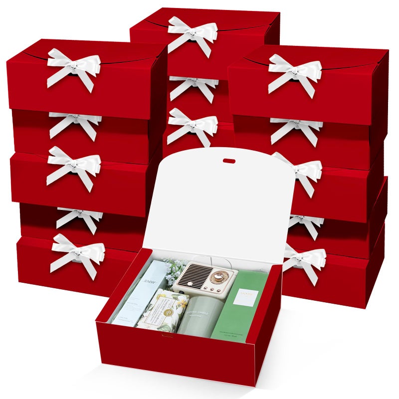 PEKGRIL 15 PCs Gift Boxes with Lids, Red 10X8X4 Inch Gift Boxes, Bridesmaid Proposal Box with Ribbon, Kraft Paper Boxes for Wedding, Packaging, Present, Birthday, Christmas, Party - Image 1