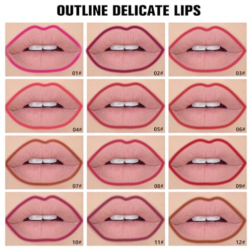 evpct 12Pcs Matte Waterproof Lip Liner Crayon Pencils Set Packs for Shaping & Sculpting Lips, Nude Pink Chestnut Maroon Dark Taupe Brown Plum Purple Deep Red Creamy Lipstick and Lip Liner Set - Image 3