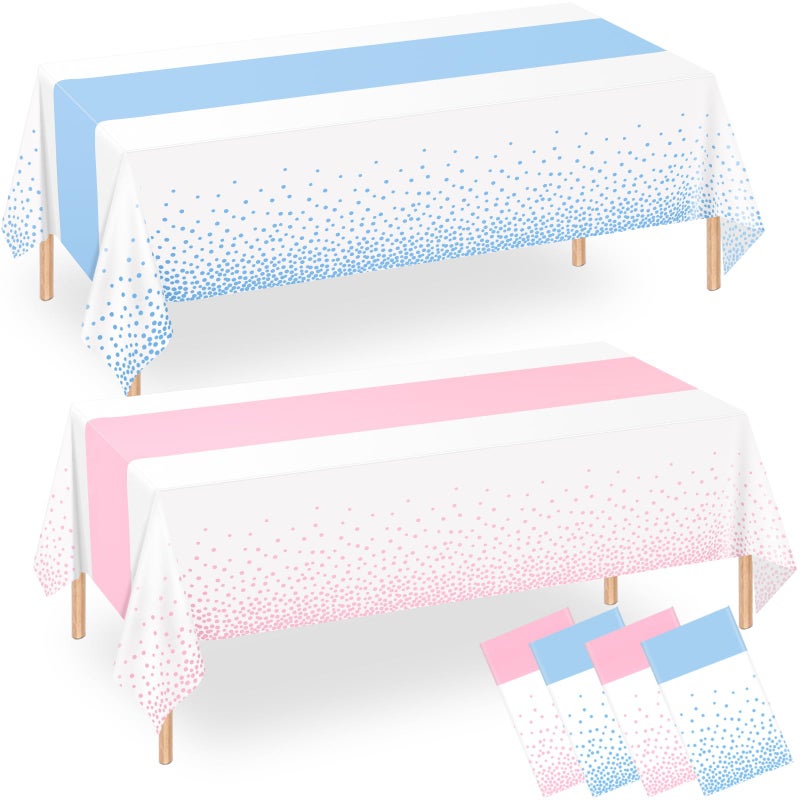 WNINK 4 Pack Pink and Blue Tablecloths Gender Reveal Disposable Plastic Waterproof Table Cover for Boy or Girl Gender Reveal Party Baby Shower Birthday Party Decorations 54 x 108