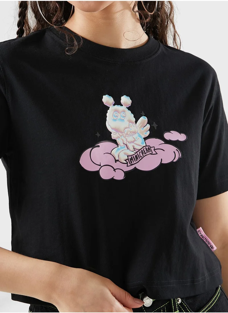 Mini Cream Cartoon In Cloud Graphic Top