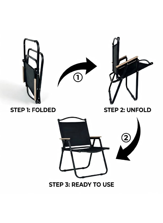 Portable Camping Chair – Support 240KG High Back Thickened Oxford Fabric Lightweight Outdoor Chair for Camping, Beach, Hiking, Desert Trips，Black - Image 4
