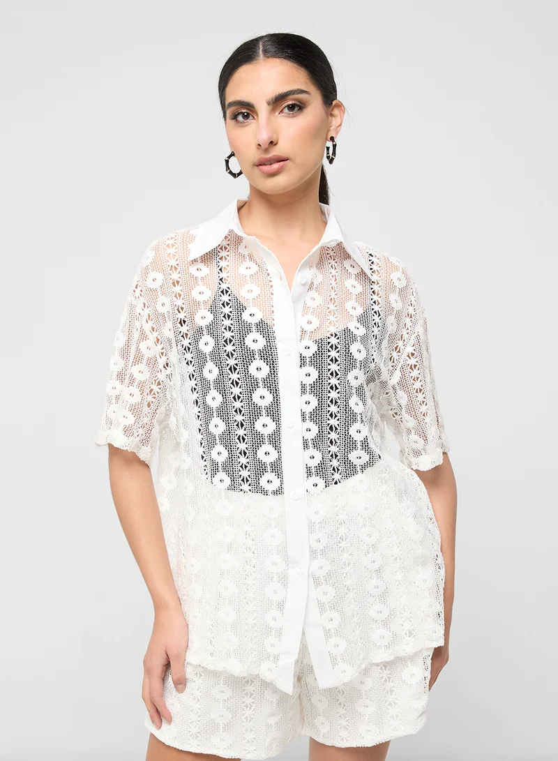 ELLA Sheer Buttondown Shirt & Shorts Set
