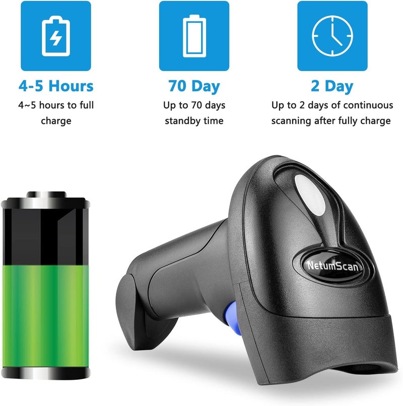 NetumScan Bluetooth 1D Bar Code Scanner, 3 in 1 Automatic Wireless Barcode Scanner Handheld USB CCD Barcode Reader for Store, Warehouse POS, Computer, Tablet, iPhone, iPad, Android - Image 1